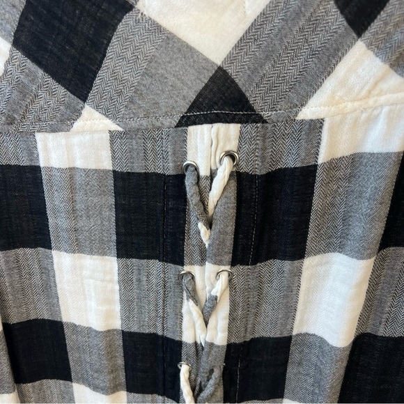 Cloth & Stone Buffalo Check Gauze Lace Up Back Long Sleeve Women’s Top Small - Picture 5 of 5